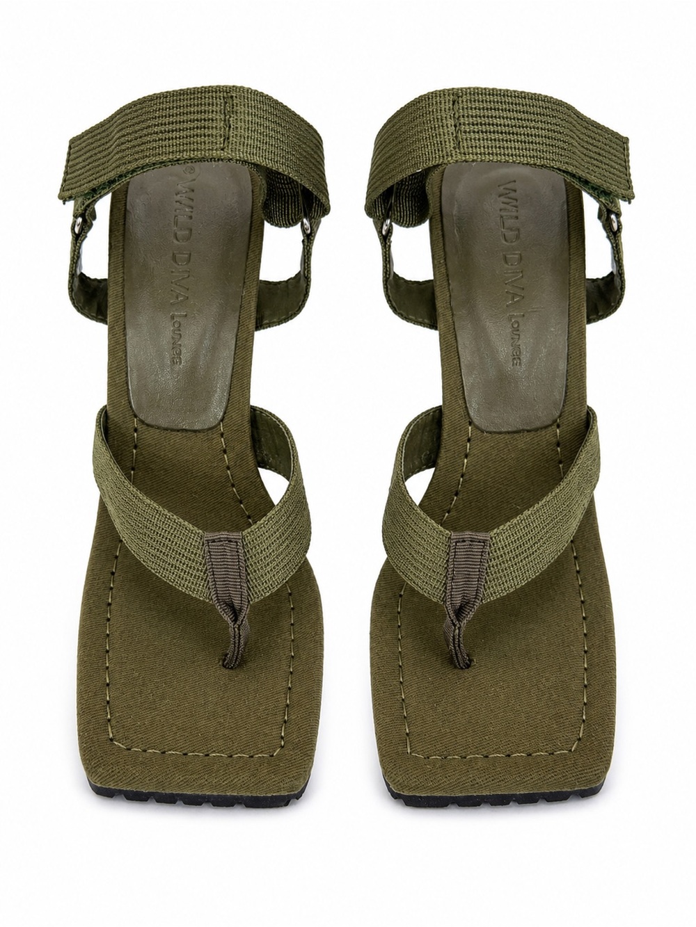 WILD DIVA LOUNGE Y2K STILETTO SANDALS WOMENS 5.5 OLIVE GREEN VELCRO NEW W/ BOX